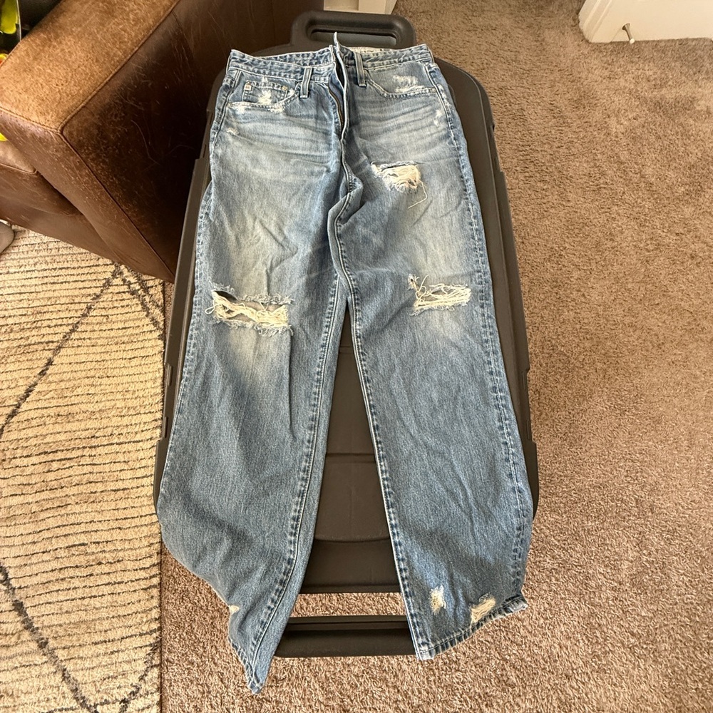 Ag Adriano Goldschmied Straight Light Wash Distressed Jeans